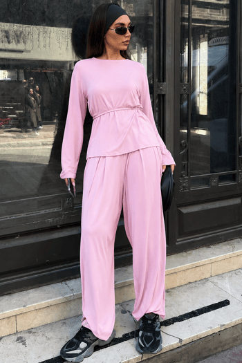 Pembe Likralı Modal Şalvar Takım MG2784