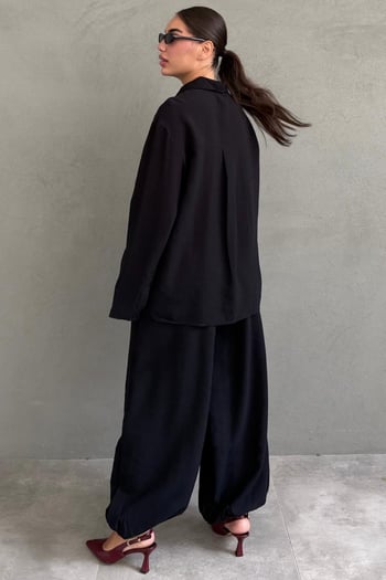 Siyah Oversize Gömlek Balon Pantolon Kadın Takım MG2779