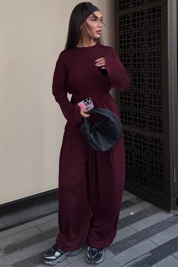 Bordo Oysho Şalvar Takım MG2784