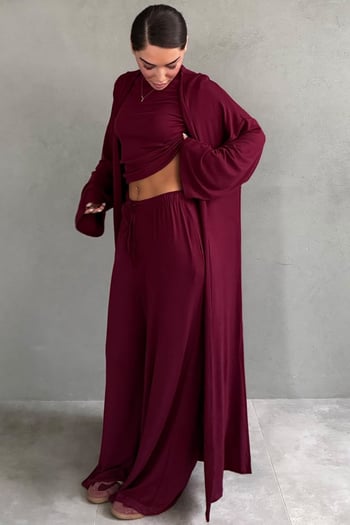Bordo 3lü Penye Salaş Kadın Takım MG2906