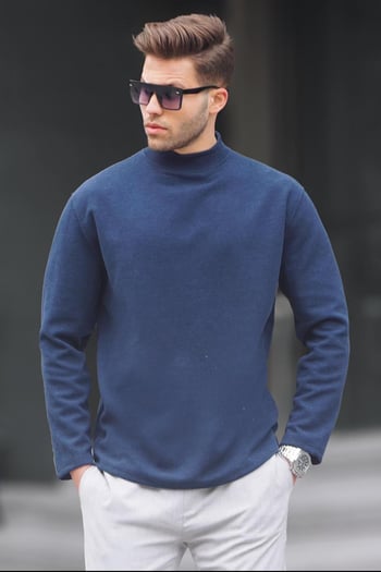 İndigo Balıkçı Yaka Oversize Erkek Kazak 6114