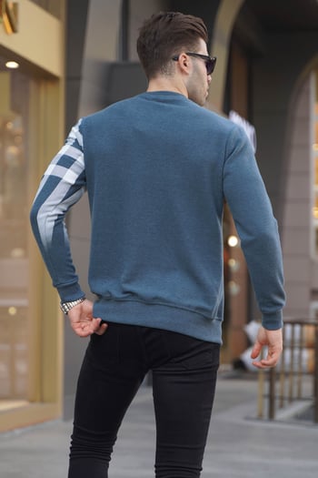 İndigo Bisiklet Yaka Baskılı Sweatshirt 6031