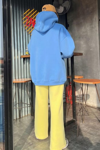 İndigo Kapüşonlu Şardonlu Oversize Sweatshirt MG1566