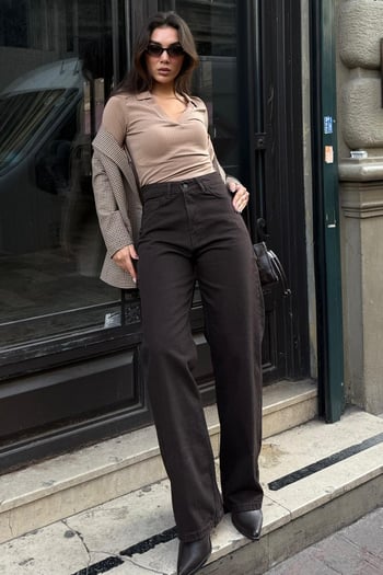 Kahverengi Wide Leg Kadın Pantolon MG2614