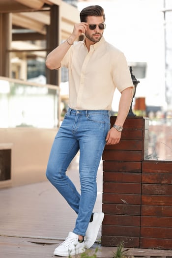 Erkek Mavi Tırnaklı Skinny Fit Jean 6341