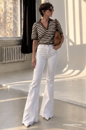 Women White Bell Bottom Cut Jeans MG1518