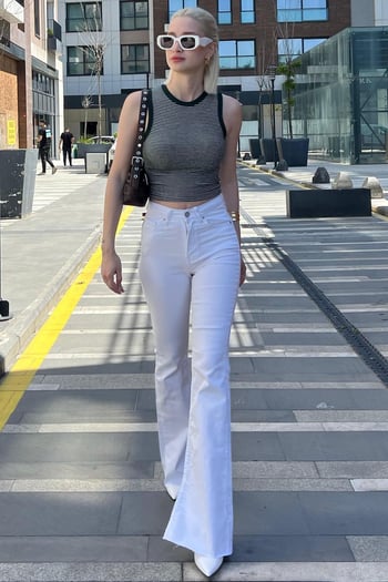 Women White Bell Bottom Cut Jeans MG1518