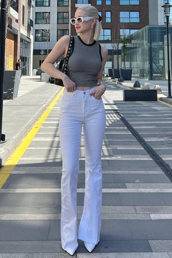 Women White Bell Bottom Cut Jeans MG1518