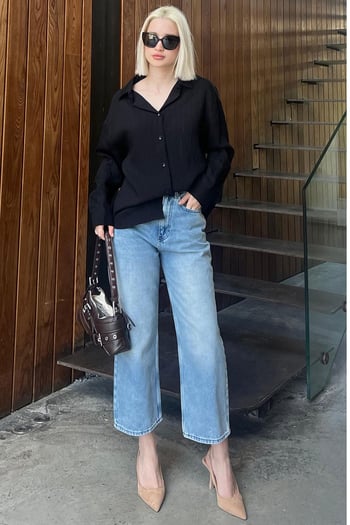 Açık Mavi Kadın Mom Jean MG2033