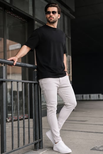 Erkek Taş Rengi Kanvas Slim Fit Pantolon