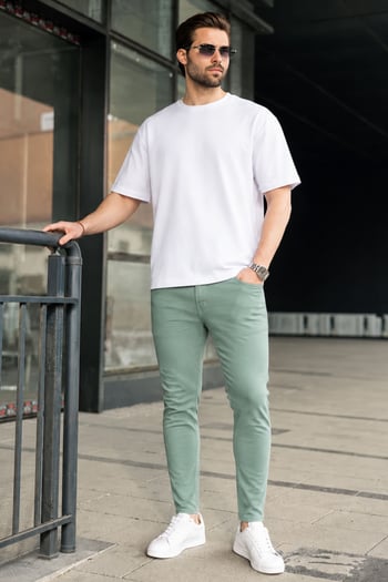 Erkek Yeşil Kanvas Slim Fit Pantolon