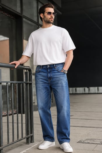 Lacivert Erkek Yıkamalı Baggy Jean 7216