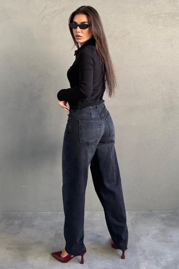 Antrasit Geniş Paça Yüksek Bel Kadın Wide Leg Jean MG2623
