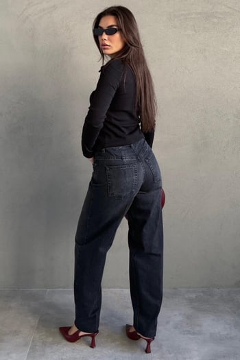 Antrasit Geniş Paça Yüksek Bel Kadın Wide Leg Jean MG2623