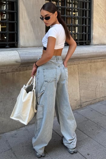 Açık Mavi Kargo Baggy Kadın Jean MG2874