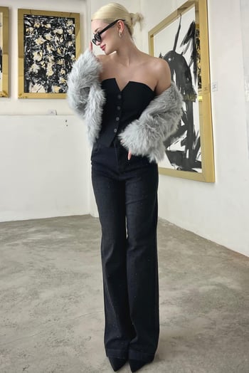 Füme Dökme Taş Model Kadın Jean Pantolon MG2272