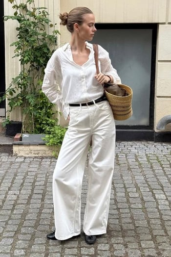 Ekru Yüksek Bel Wide Leg Kadın Jean MG2880
