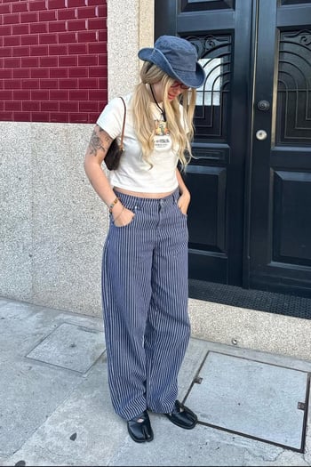Lacivert Çizgili Kadın Jean Pantolon Mg2463