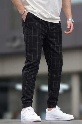 Madmext Ekoseli Siyah Jogger Mad4081