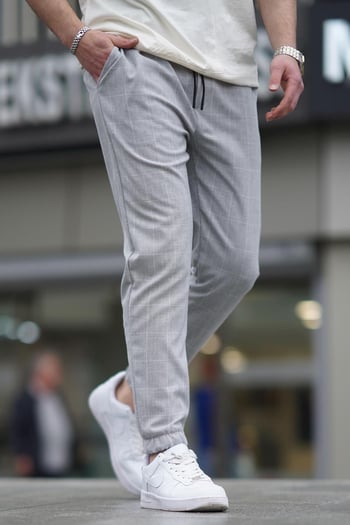 Madmext Gray Checked Trousers Mad4081