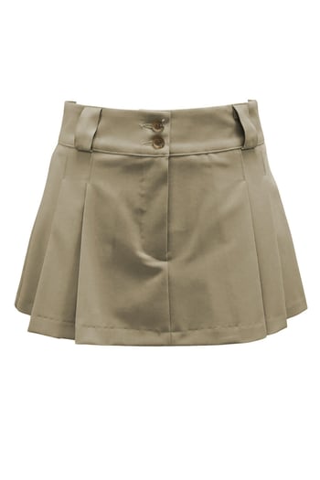 Women Beige Pleated Basic Mini Skirt 