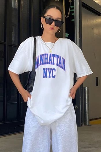 Kadın Beyaz Baskılı Oversize T-shirt MG1231