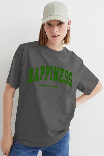 Women Printed Oversize Smoke Gray T-Shirt MG1230