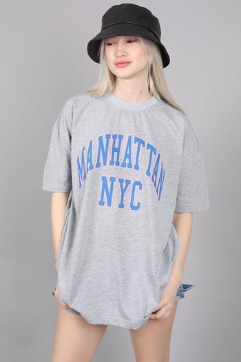 Women Printed Oversize Gray T-Shirt Mg1231
