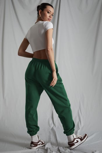 Kadın Koyu Yeşil Beli Lastikli Oversize Eşofman Altı MG1235