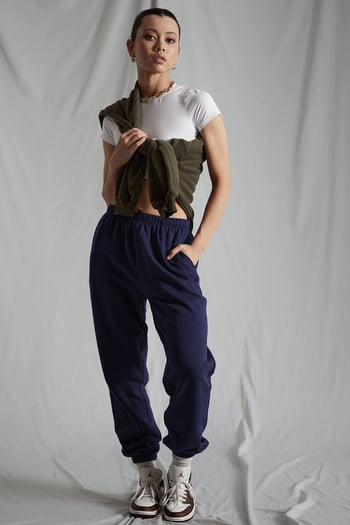 Women Navy Blue Oversize Sweatpants MG1235