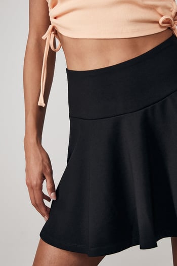 Women Black Pleated Basic Mini Tennis Skirt 