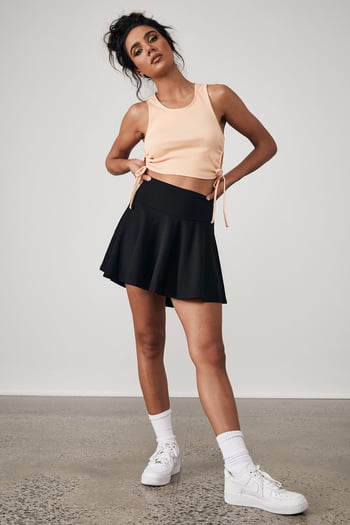 Women Black Pleated Basic Mini Tennis Skirt 