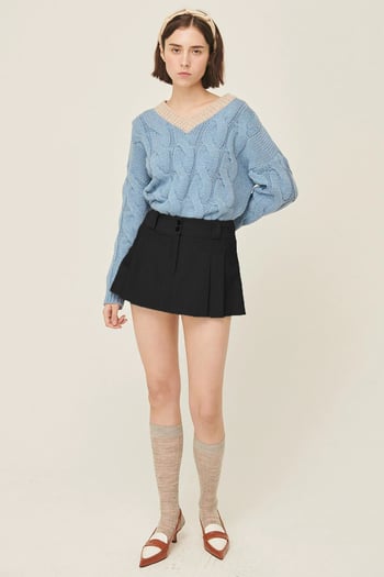 Women Black Pleated Basic Mini Skirt