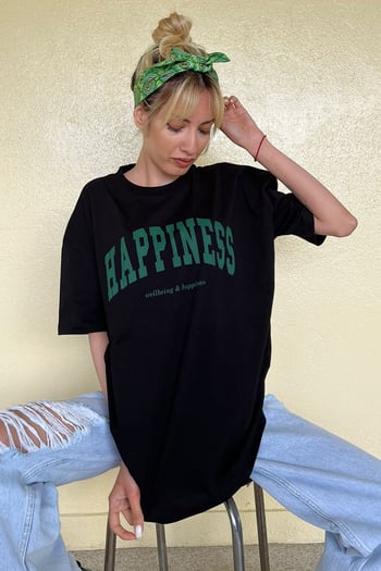 Kadın Siyah Baskılı Oversize T-shirt MG1230