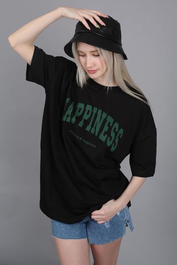 Kadın Siyah Baskılı Oversize T-shirt MG1230