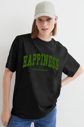 Kadın Siyah Baskılı Oversize T-shirt MG1230