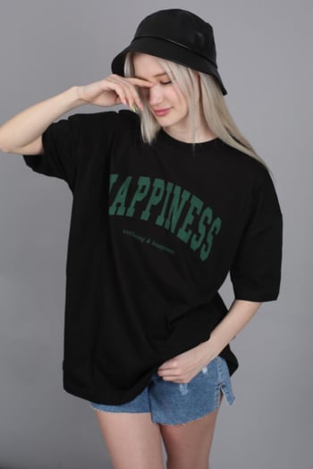 Kadın Siyah Baskılı Oversize T-shirt MG1230