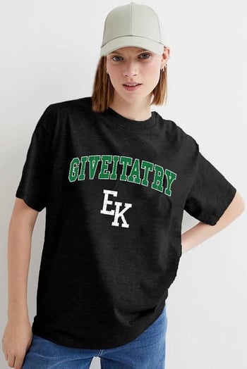 Kadın Siyah Baskılı Oversize T-shirt MG1318