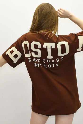 Women Printed Oversize Brown T-Shirt MG1529