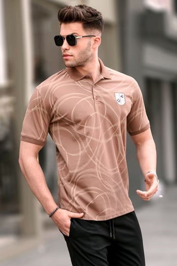 Kahverengi Desenli Polo Yaka Tişört 5873