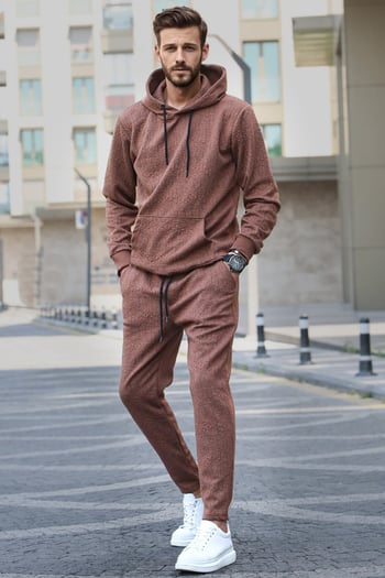 Brown Hoodie Basic Tracksuit 5903