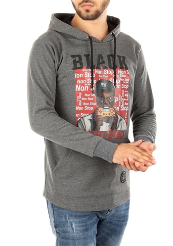 Kapşonlu Baskılı Sweatshirt Füme 2779