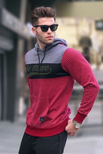 Hooded Striped Sweatshirt Burgundy 2815