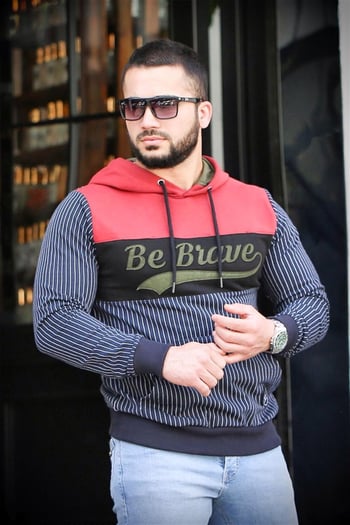 Hooded Striped Sweatshirt Navy Blue 2815