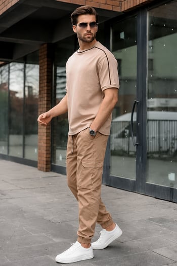 Men Beige Cargo Trousers 5447