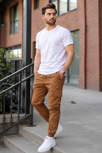 Men Tan Brown Cargo Trousers 5647