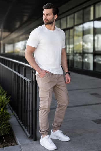 Men Stone Brown Cargo Trousers 5647