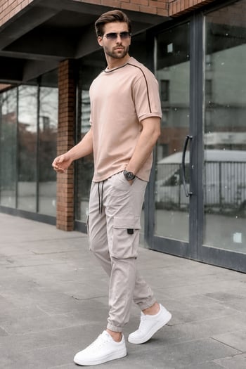 Boyalı Gri Kargo Cep Erkek Jogger Pantolon 5461
