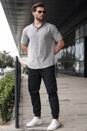 Siyah Kargo Cep Erkek Jogger Pantolon 5461