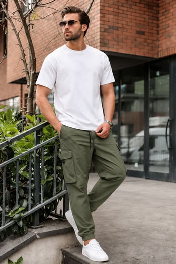 Haki Kargo Cep Erkek Jogger Pantolon 5461